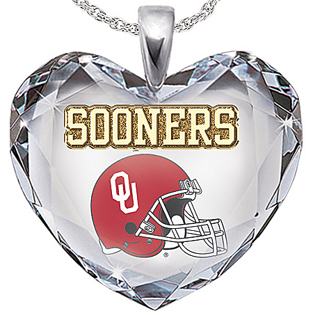 Oklahoma Sooners Crystal Heart Pendant: Go Sooners!