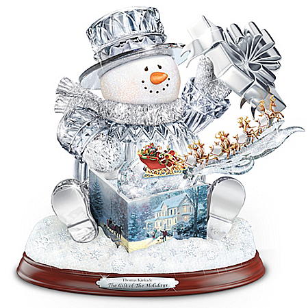 Thomas Kinkade The Gift Of The Holidays Crystal Snowman Sculpture With Lights And Music