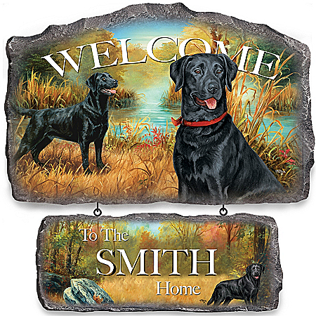 Wall Decor: Lovable Labradors Personalized Welcome Sign Wall Decor