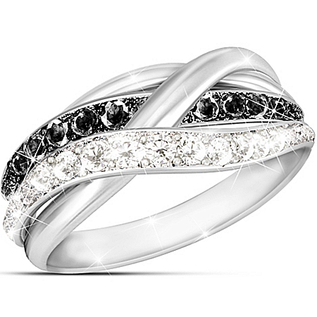 In Harmony Sterling Silver Womens Black And White Diamond Ring