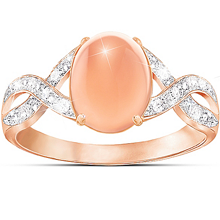 Handcrafted Sweet Sorbet Diamond And Peach Moonstone Ring