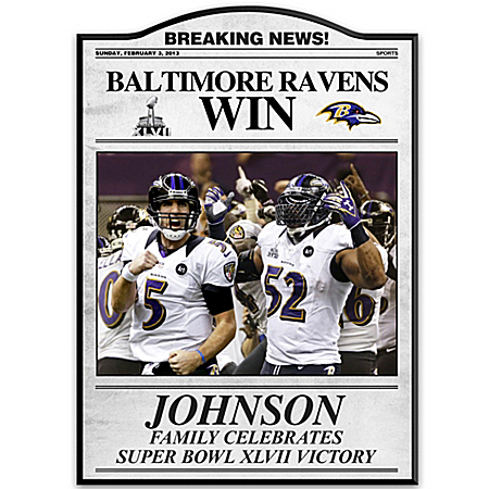 Personalized Commemorative Plaque: Baltimore Ravens Super Bowl XLVII Wall Decor