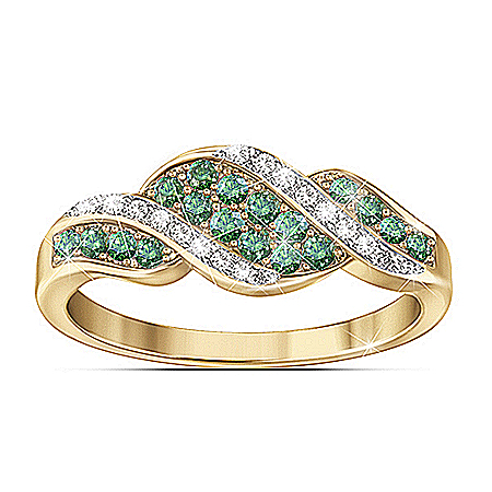 Ring: Rare Elegance Genuine Green And White Diamond Ring