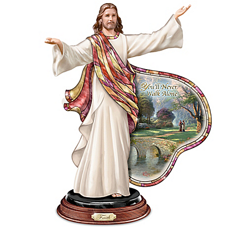 Sculpture: Thomas Kinkade And Louis Comfort Tiffany-Style Journey Of Faith Jesus Sculpture