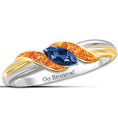 Ring: Broncos Sterling Silver 18K Gold-Plated Pride Of Denver Sapphire Ring