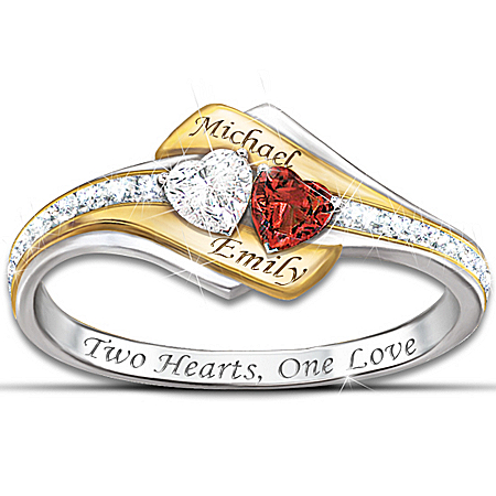 Women's Ring: Two Hearts Become One Personalized Gemstone & Diamond Ring