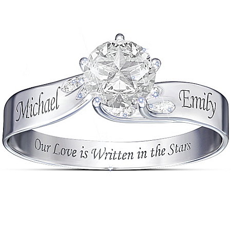 Our Love Is Written In The Stars Engraved Personalized White Topaz Womens Ring
