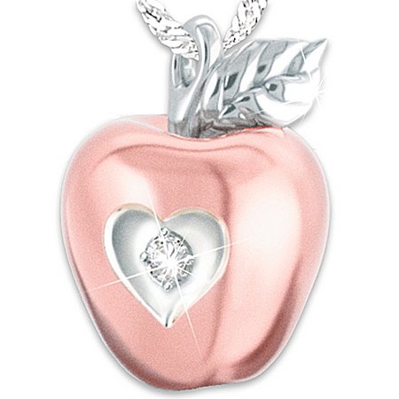 Necklace: Granddaughter, You Are The Apple Of My Eye Personalized Diamond Pendant Necklace