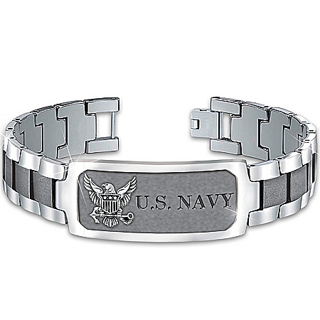 Bracelet: Navy Pride Personalized Mens Stainless Steel ID Bracelet