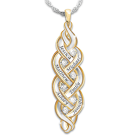 Strength Of Family Personalized Sterling Silver Diamond Pendant Necklace