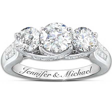 Ring: Diamonesk Personalized Platinum-Plated Sterling Silver Bridal Ring