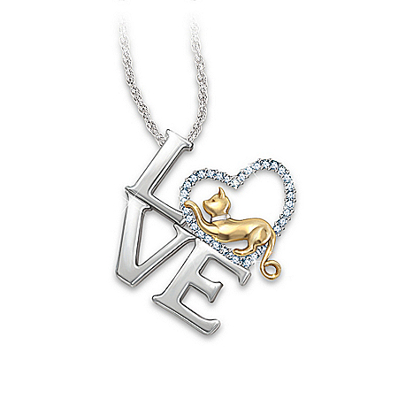 Necklace: I Love My Cat Crystal Pendant Necklace