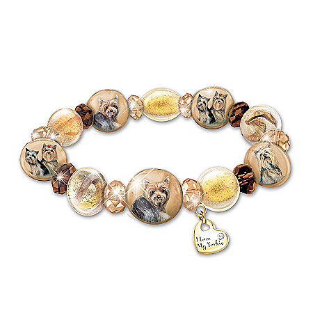 Bracelet: Reflections Of Love Yorkie Art-Glass Beaded Bracelet