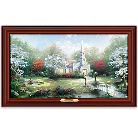 Thomas Kinkade Wood Framed Hometown Chapel Wall Decor