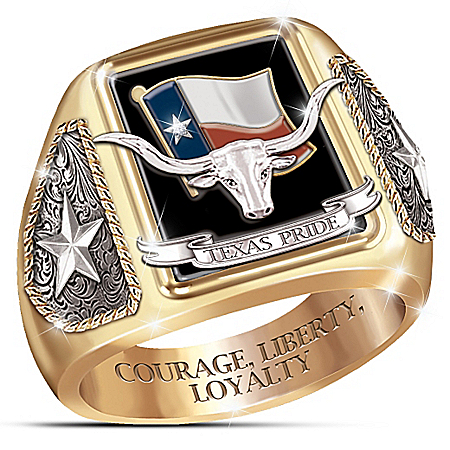 Stainless Steel Texas Pride Diamond And Black Onyx Ring