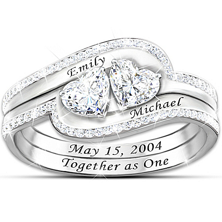 Ring: Sterling Silver Together As One Personalized Genuine White Topaz Ring