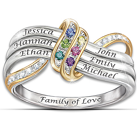 Ring: Our Family's Forever Love Personalized Birthstone Engraved Ring
