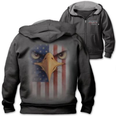 Proud And Free Patriotic Mens Hoodie Featuring Bald Eagle And American Flag