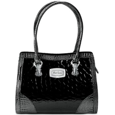 Alfred Durante Madrid Womens Black Faux Croc Leather Handbag