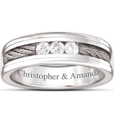 Ring: The Strength Of Our Love Personalized Mens Stainless Steel Diamond Ring