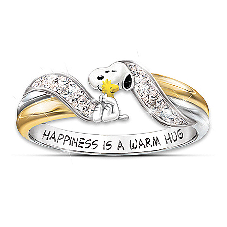 Happiness Is PEANUTS Snoopy And Woodstock Embrace Womens Ring