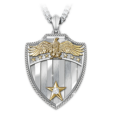 Necklace: Free Because Of The Brave Shield Diamond Pendant Necklace
