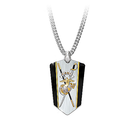 Necklace: USMC Semper Fi Reversible Dog Tag Shield Pendant Necklace