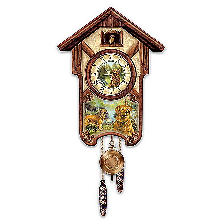 Cuckoo Clock: Gentle Golden Retrievers Cuckoo Clock