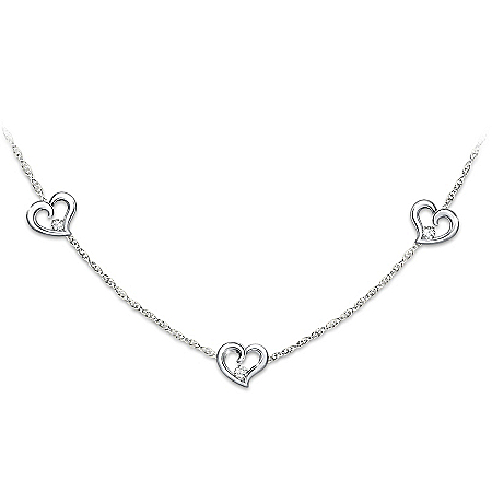 Today, Tomorrow, Always Diamond Heart Shaped Womens Sterling Silver Necklace