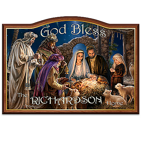 Welcome Sign: Dona Gelsinger God Bless Our Home Personalized Welcome Sign