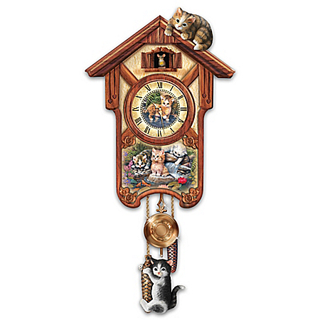 Happy Tails Cuckoo Clock With Kitten Art By Jurgen Scholz