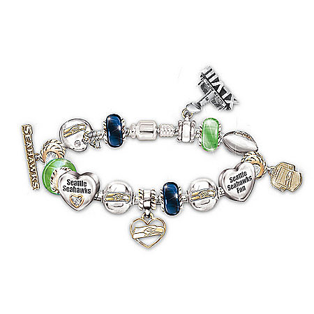 Bracelet: #1 Fan Seattle Seahawks Super Bowl Charm Bracelet With Genuine Swarovski Crystals