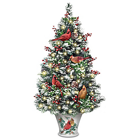 Winter's Beautiful Blessings LED-Lighted Christmas Tabletop Tree With Cardinals