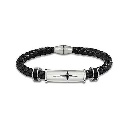 Bracelet: Protection And Strength For My Grandson Mens Leather And Steel Bracelet