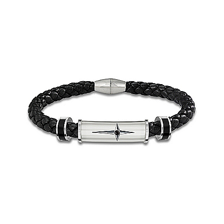 Bracelet: Protection And Strength For My Grandson Men's Leather And Steel Bracelet