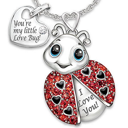 Granddaughter, You're Cute As A Bug Engraved Ladybug Pendant Necklace With Heart Charm