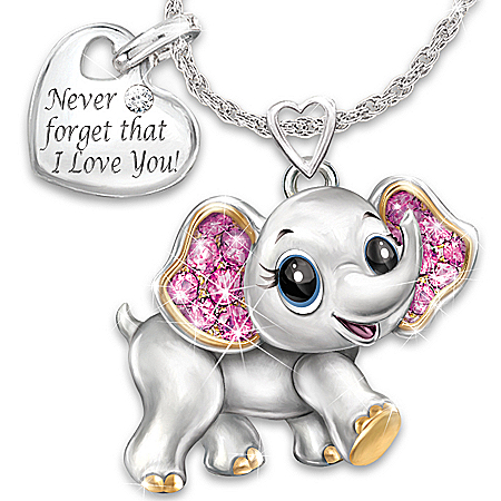Granddaughter, Never Forget I Love You Engraved Elephant Pendant Necklace With Heart Charm