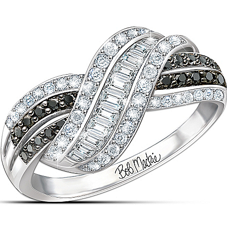 Bob Mackie Night And Day Black And White Diamonesk Womens Sterling Silver Ring