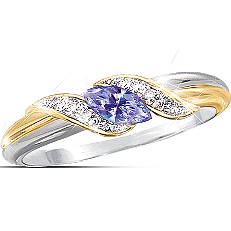Womens Embrace Sterling Silver Ring With Tanzanite And Diamond