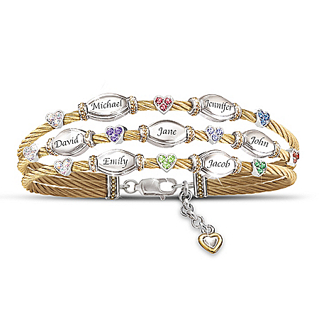 The Strength Of Family Personalized Name-Engraved And Birthstone Cable Bracelet