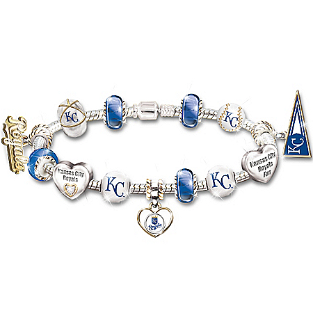 MLB-Licensed Go Kansas City Royals! #1 Fan Womens Sterling Silver Plated Charm Bracelet