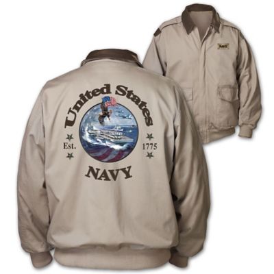 Navy Forever Mens Twill Jacket With United States Navy Appliqué On Back