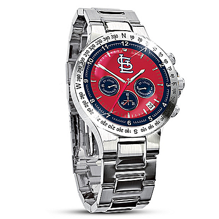 MLB-Licensed St. Louis Cardinals Mens Collector's Stainless Steel Chronograph Watch