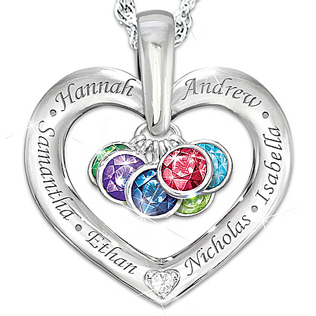 Together With Love Personalized Diamond Pendant Necklace With Birthstones