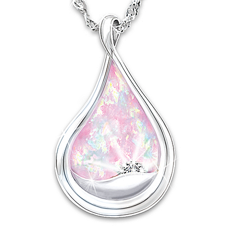 Everlasting Hope Diamond And Created Opal Silver Pendant Necklace