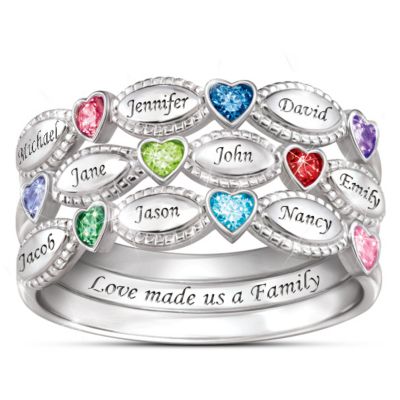 My Family, My Love Personalized Sterling Silver Birthstone Ring Set