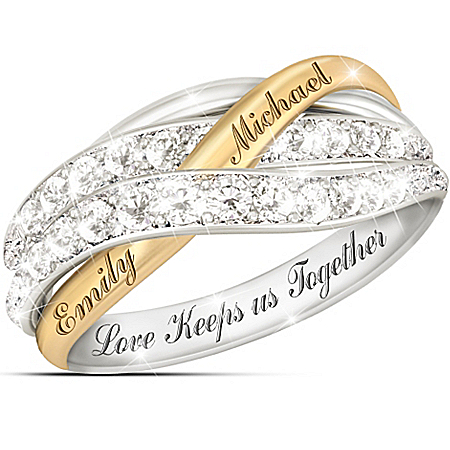 Together In Love Personalized White Diamonds Womens Ring