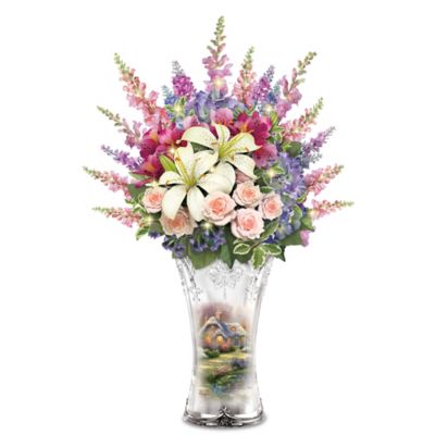 Thomas Kinkade Everett's Cottage Crystal Vase Table Centerpiece