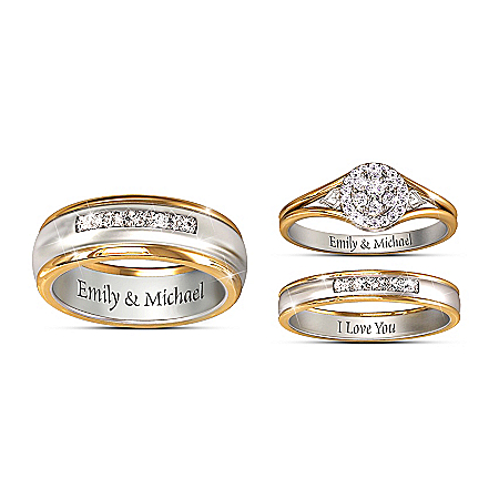 Together Forever His & Hers Personalized Set Of Diamond Wedding Rings