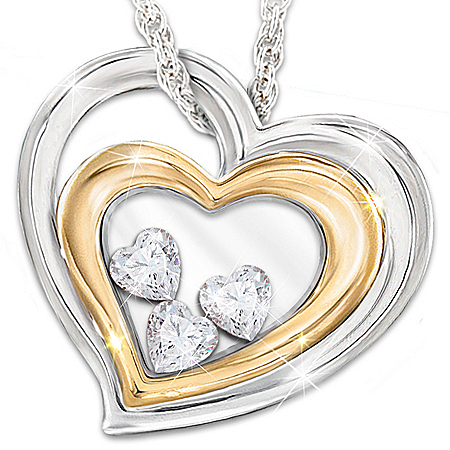 Window To My Heart Floating Heart-Shaped Crystals Daughter Pendant Necklace